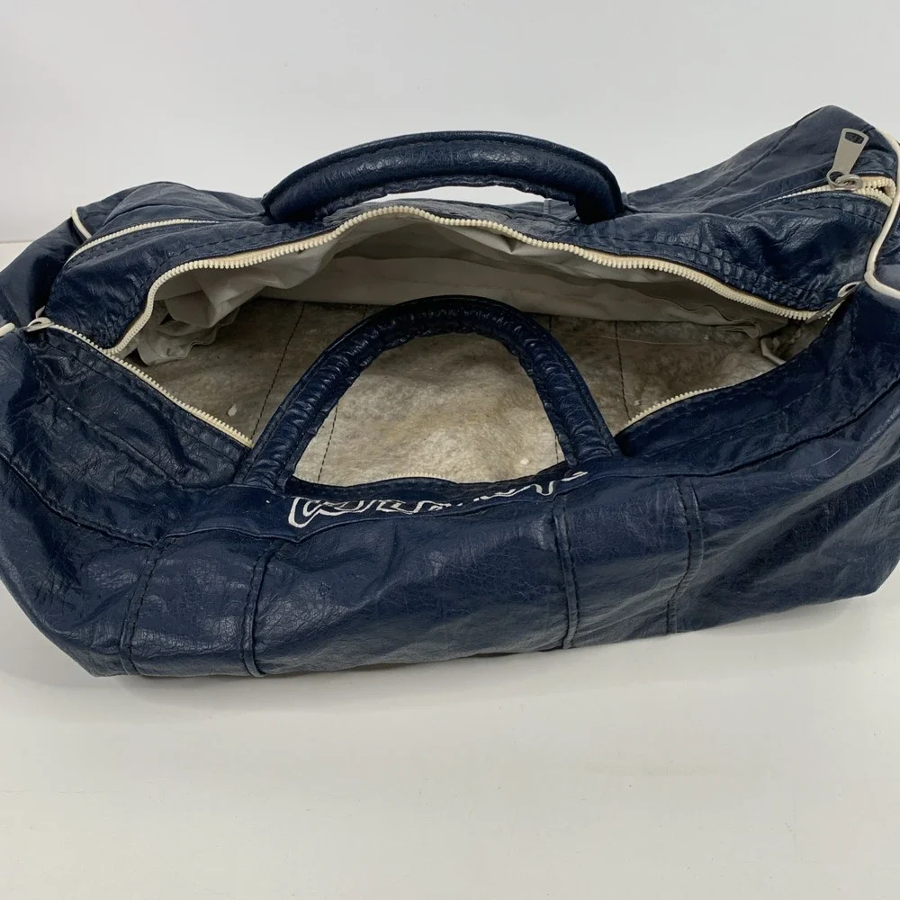 Vintage Wilson Duffel Bag Blue Faux Leather‎ Made In USA Sports Gym Bag